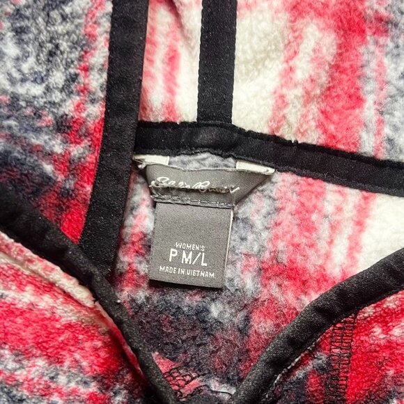Eddie Bauer Poncho Top Womens Size M/L Petite Red White Black Plaid Hooded - Picture 5 of 5